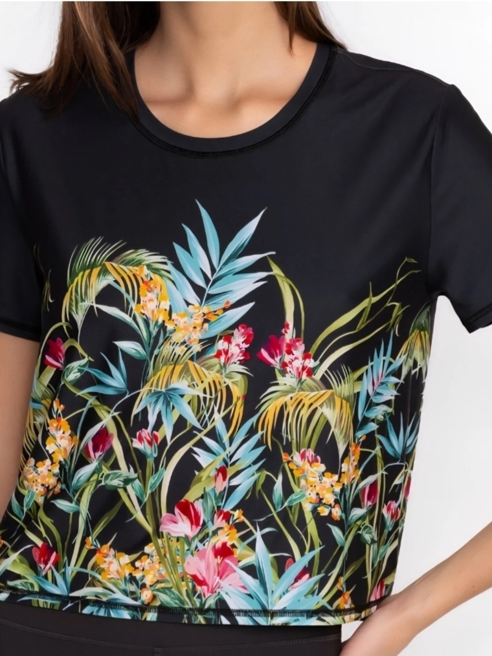 Johnny Was Shirt Short Sleeve Floral Bee Active Step Hem Tee Women's Large